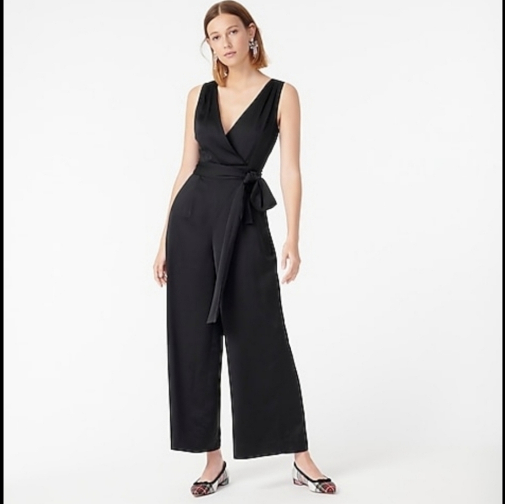 J. Crew Dark Matter Poplin Jumpsuit Women's 2 Wide Leg Cropped Office‎ Black